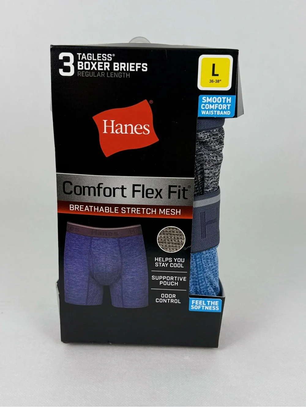 Hanes Comfort Flex Fit Breathable Stretch Mesh Boxer Briefs – Blue (3-Pack)